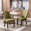 Nikki Collection Modern, High-end Tufted Solid Wood Contemporary Velvet Upholstered Dining Chair with Wood Legs Nailhead Trim 2-Pcs Set, Olive-Green,