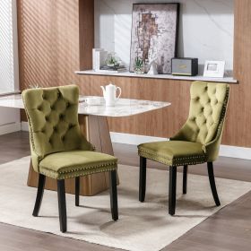 Nikki Collection Modern, High-end Tufted Solid Wood Contemporary Velvet Upholstered Dining Chair with Wood Legs Nailhead Trim 2-Pcs Set, Olive-Green,
