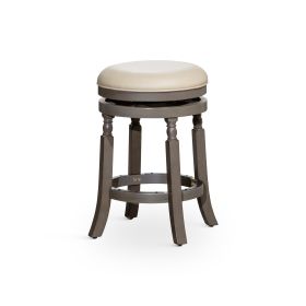 24" Counter Stool, Weathered Gray Finish, French Gray Leather Seat