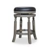 24" Counter Stool, Weathered Gray Finish, Black Leather Seat
