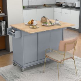 Rolling Mobile Kitchen Island with Solid Wood Top and Locking Wheels,52.7 Inch Width,Storage Cabinet and Drop Leaf Breakfast Bar,Spice Rack, Towel Rac