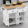 Kitchen Island Cart with Two Storage Cabinets and Two Locking Wheels, 43.31 Inch Width, 4 Door Cabinet and Two Drawers, Spice Rack, Towel Rack (White)