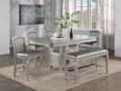 Modern Glam 1pc Counter Height Dining Table Silver Champagne Gray Finish 12" Extension Leaf One Pedestal Shelf with Sparkling Accents Casual Dining Ro