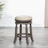 24" Counter Stool, Weathered Gray Finish, French Gray Leather Seat