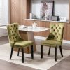 Nikki Collection Modern, High-end Tufted Solid Wood Contemporary Velvet Upholstered Dining Chair with Wood Legs Nailhead Trim 2-Pcs Set, Olive-Green,