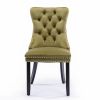 Nikki Collection Modern, High-end Tufted Solid Wood Contemporary Velvet Upholstered Dining Chair with Wood Legs Nailhead Trim 2-Pcs Set, Olive-Green,