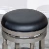 24" Counter Stool, Weathered Gray Finish, Black Leather Seat