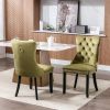 Nikki Collection Modern, High-end Tufted Solid Wood Contemporary Velvet Upholstered Dining Chair with Wood Legs Nailhead Trim 2-Pcs Set, Olive-Green,