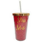 Bride Theme Pink Plastic Tumbler Cup with Straw