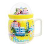 12 oz Ceramic Miami Mug with Decorative Dome Lid