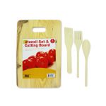 Cutting board with wood utensils