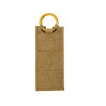Natural Burlap Wine Tote with Bamboo Handles