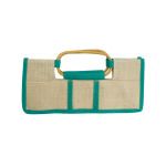 Turquoise & Natural Wine Tote with Bamboo Handles