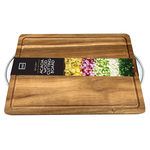 Acacia Wood Cutting Board with Trench and Metal Handles